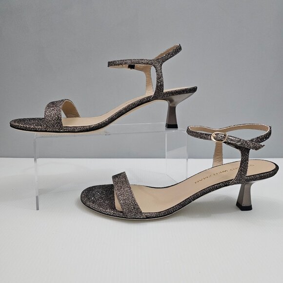 NEW Stuart Weitzman Minimalist 50 Sandal Womens 11 Metallic Pyrite Sparkle Heels - Picture 2 of 14